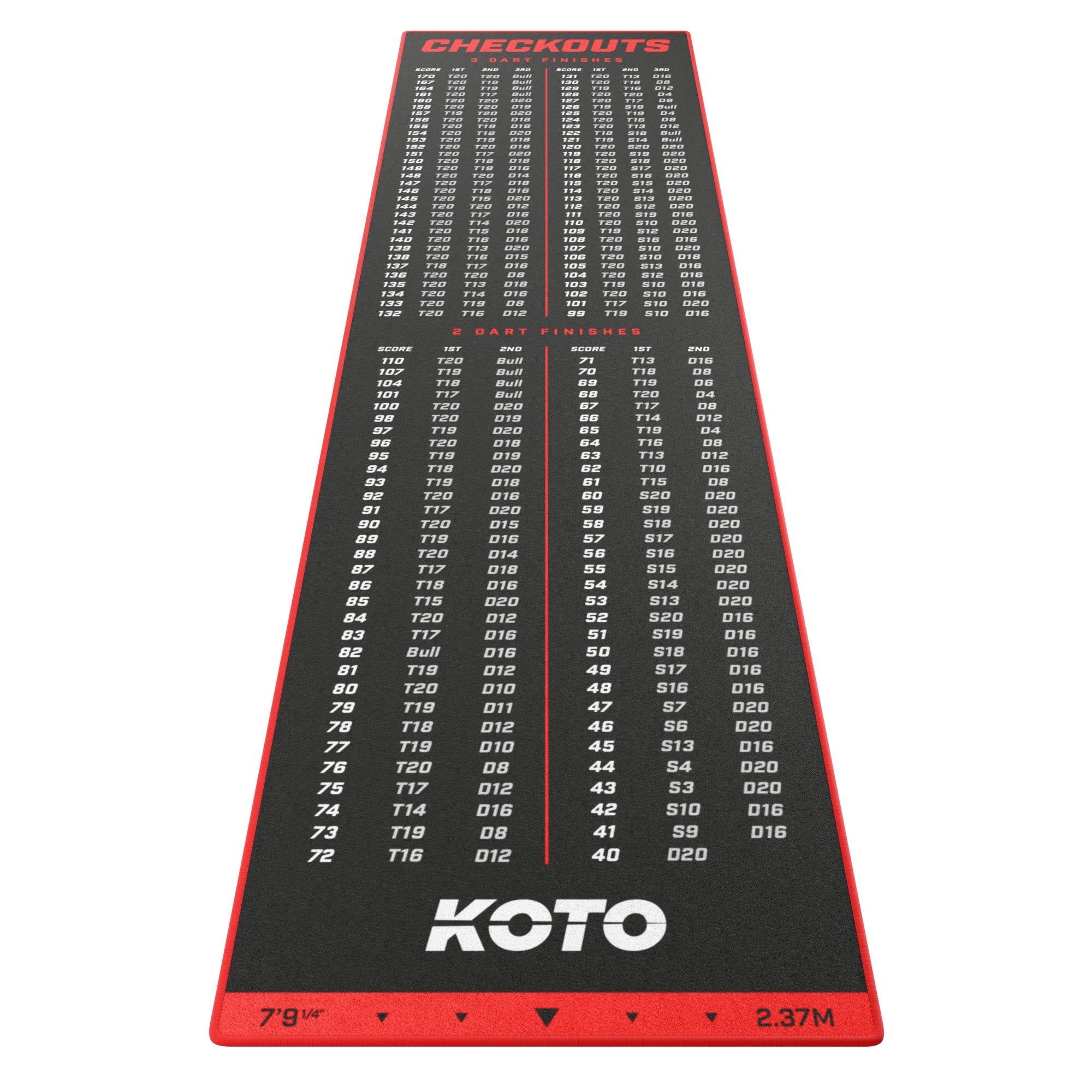 KOTO Red Carpet Dart Mat with Checkout Table & Throw Lines, 237x60cm, Anti-Slip